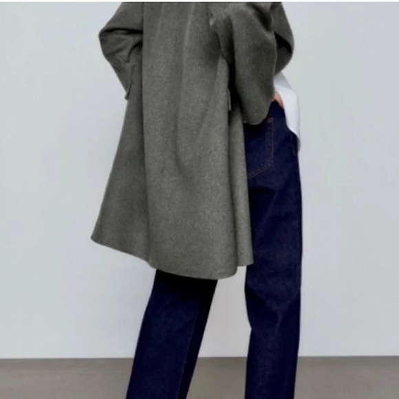 ZARA Women’s Oversized Wool Blend Gray Double Breasted Trench Coat - Picture 4 of 13